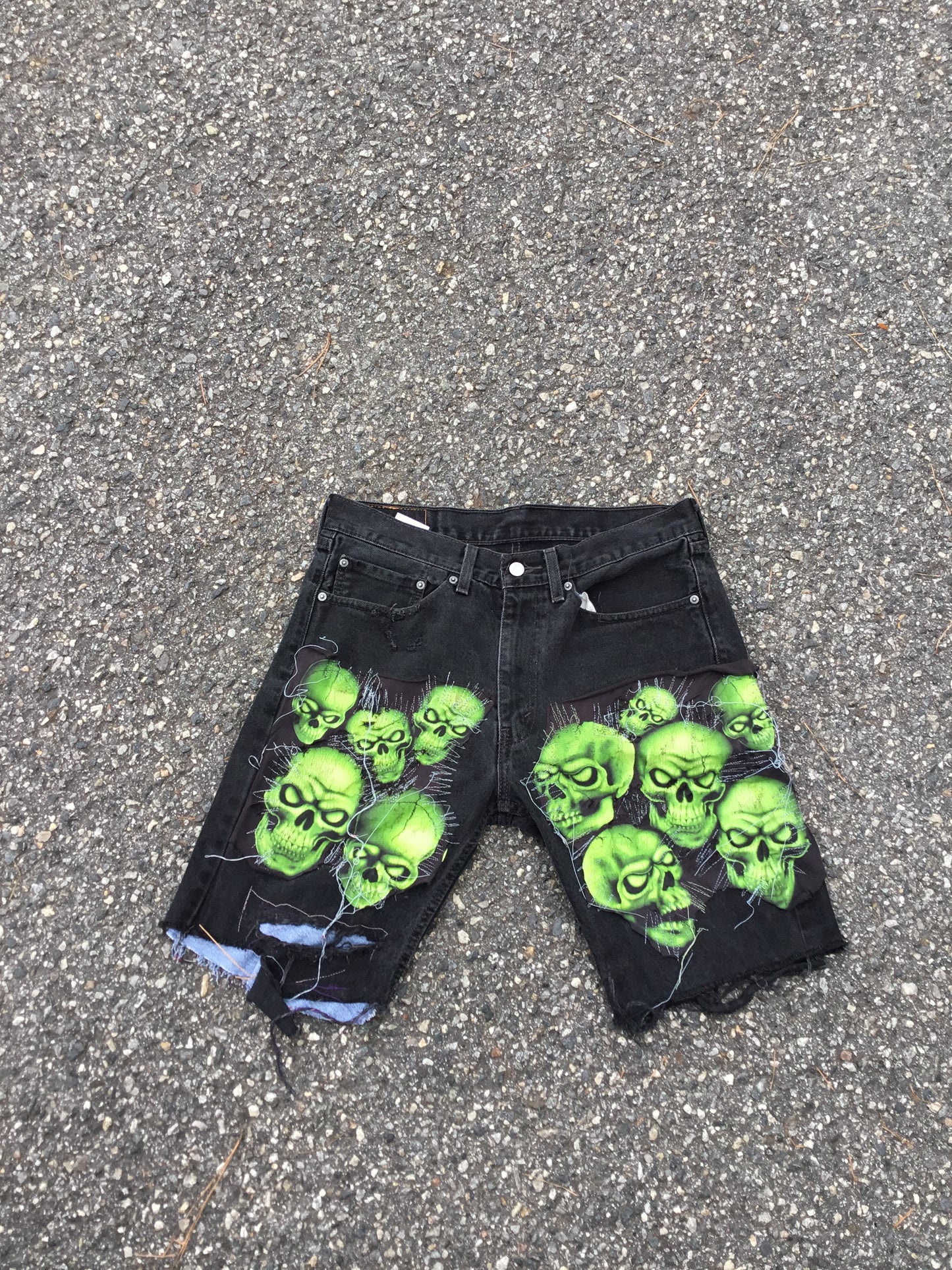 Green Handmade Skull Shorts Size 34x34