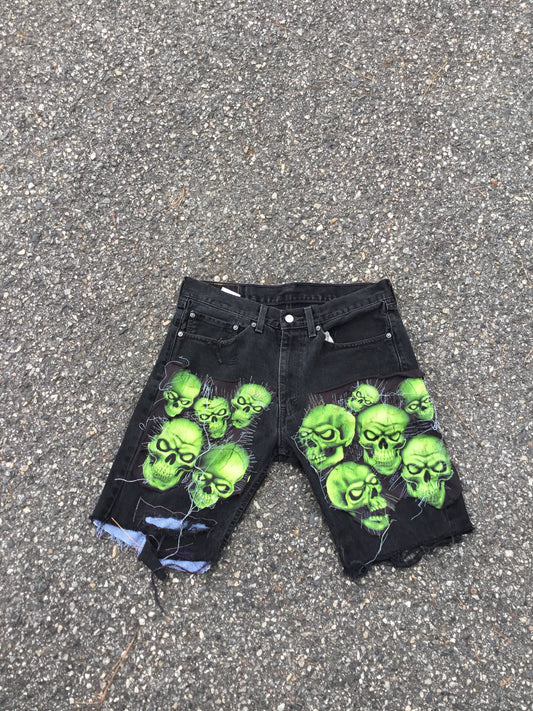 Green Handmade Skull Shorts Size 34x34